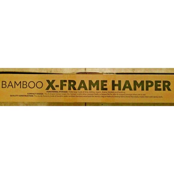 Collapsible Bamboo X-Frame Hamper Slim & Compact for Storage, Stable Open, Bliss - Picture 2 of 3